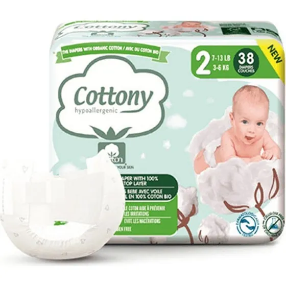 Cottony Økologisk Bomuld Babybleer Størrelse 2 (3-6 kg) - 38 stk.
