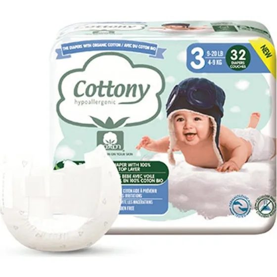 Cottony Babybleer Økologisk Bomuld Str. 3 (4-9 kg) - 32 stk.