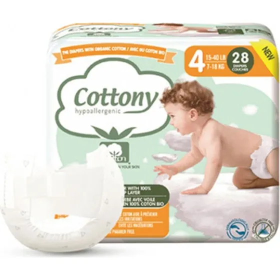 Cottony Økologisk Bomuld Babybleer Str. 4 (7-18kg) - 28 stk.