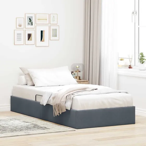 vidaXL Ottoman Sengestel med opbevaring, mørkegrå fløjl, 90x190 cm