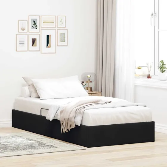 vidaXL Ottoman Sengestel med opbevaring, Sort Fløjl, 90 x 190 cm