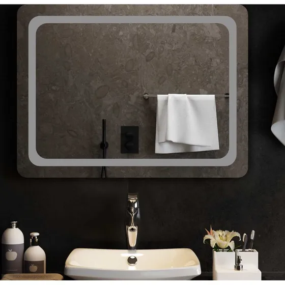 vidaXL LED badeværelsesspejl 80 x 60 cm i hærdet glas