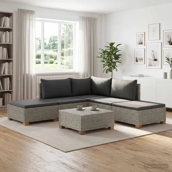 vidaXL GENDT Rattan Loungesæt med Puder - 6 dele