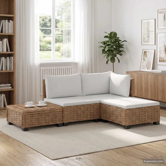 vidaXL GENDT Rattan Loungesæt med Puder - 4 dele