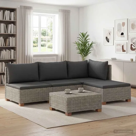 vidaXL 5-delt Rattan Loungesæt med Puder GENDT