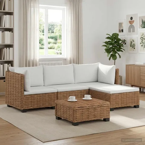 vidaXL 5-delt Rattan Loungesæt med Puder GENDT