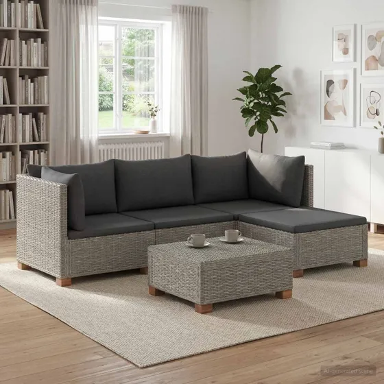 vidaXL 5-delt Rattan Loungesæt med Puder - GENDT