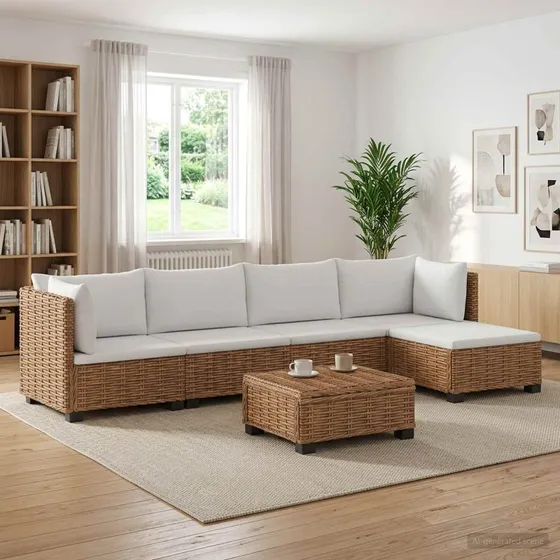 vidaXL 6-delt Rattan Loungesæt GENDT med Puder
