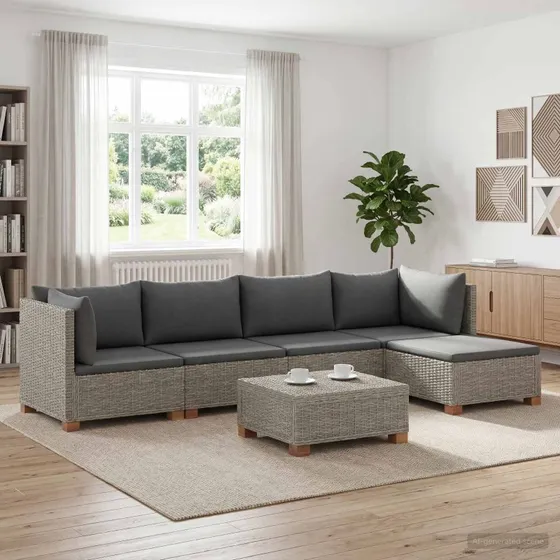 vidaXL 6-delt Rattan Loungesæt GENDT med Puder