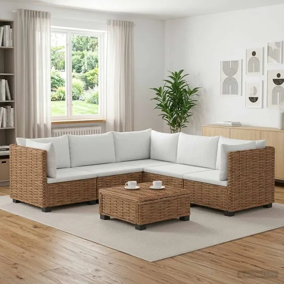 vidaXL 6-delt Rattan Loungesæt med Puder GENDT i Naturlig Rattan
