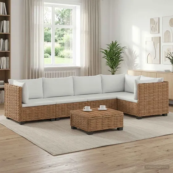 vidaXL 6-delt Rattan Loungesæt GENDT med Puder