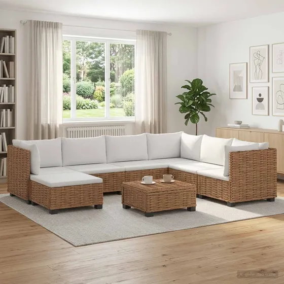 vidaXL 8-delt Rattan Loungesæt med Puder GENDT