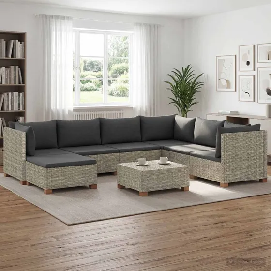 vidaXL 8-delt Rattan Loungesæt GENDT med Puder