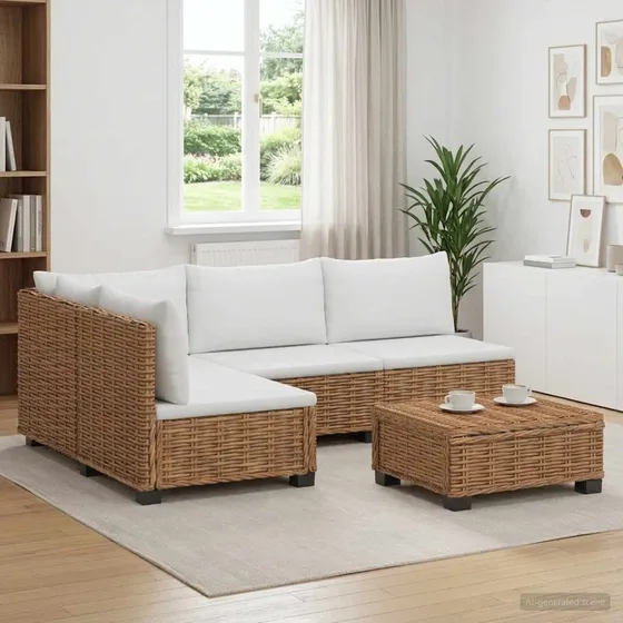 vidaXL 5-delt Rattan Loungesæt GENDT med Puder