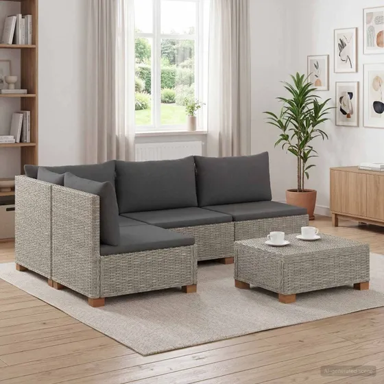 vidaXL 5-delt Rattan Loungesæt GENDT med Puder