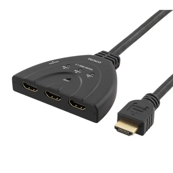 DELTACO HDMI Switch 3-til-1, 4K 60Hz, 7.1 Surround, Sort