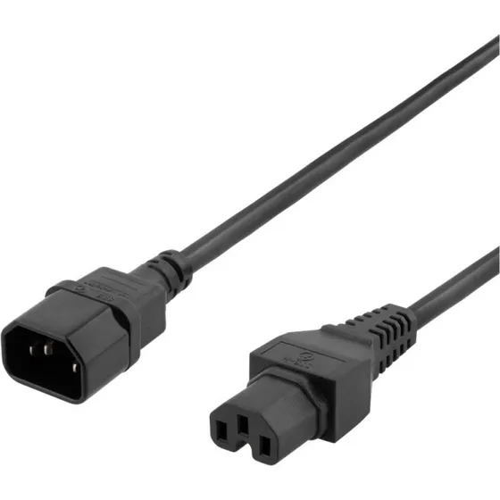 DELTACO 2m Strømkabel C15 til C14, 250V/10A, Sort