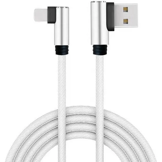 NÖRDIC Vinklet Lightning til USB A-kabel, Nylon, Hvid, 1m