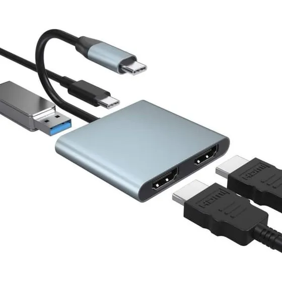 NÖRDIC DOCK-145 USB-C til 2xHDMI Adapter med 60W PD & USB 3.1
