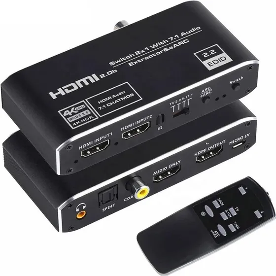 NÖRDIC 4K 60Hz HDMI Switch 2:1 med lydudtræk og ARC/eARC
