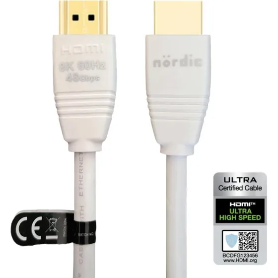 NÖRDIC Ultra High Speed HDMI 2.1 Kabel - 1,5m, Hvid