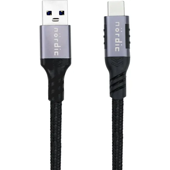 NÖRDIC USB-C til USB-A kabel, 1m, Nylonflettet, 60W PD, 5Gbps