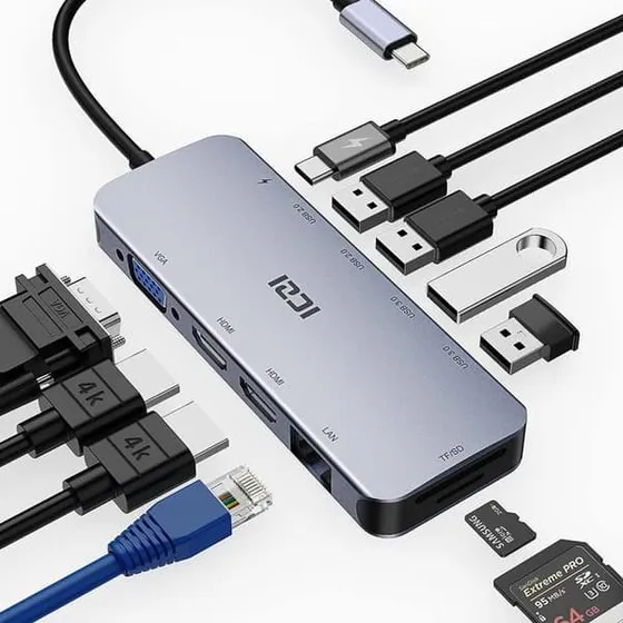 NÖRDIC 1-til-11 USB-C Dockingstation til 3 skærme, HDMI & VGA