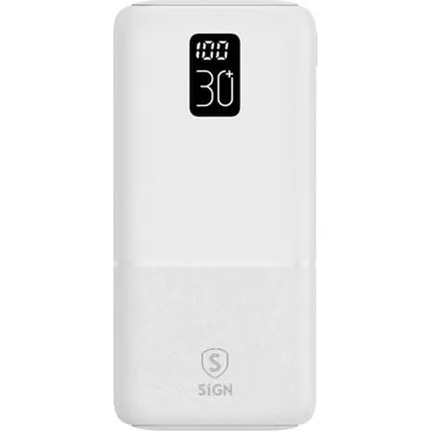 SiGN Powerbank 30.000 mAh 22.5W USB-C & USB-A - Hvid