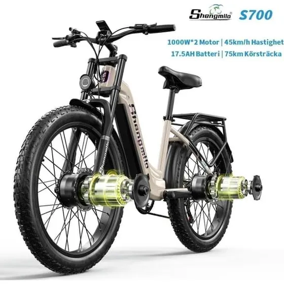 Shengmilo S700 Elcykel: 2x1000W, 17,5Ah & 26x3,0 dæk