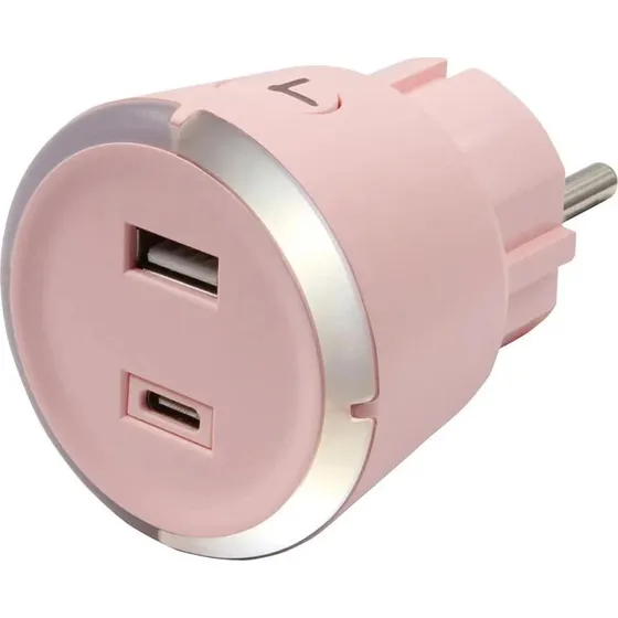 CAPiDi Sikkerhedstimer - USB-A & USB-C, 1-4 Timer, 3.4A, Lyserød