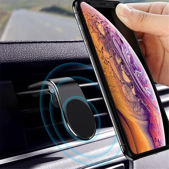 SKALO L-Formet Magnetisk Mobilholder til Luftventil - Sort