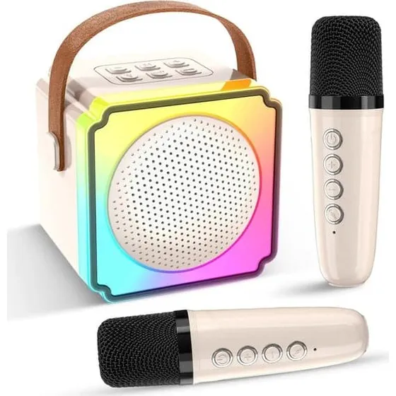 Trådløs Karaoke-maskine med 2 Mikrofoner, RGB LED & Stemmeskifter