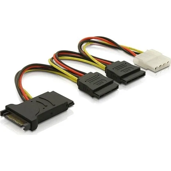 DELTACO Y-strømadapter: 15-pin SATA til 3xSATA & 1x Molex, 15 cm