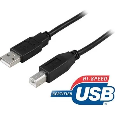 DELTACO USB 2.0 kabel, USB-A til USB-B, 1m, sort