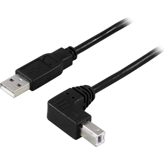 DELTACO USB 2.0 kabel Type A til vinklet Type B, 1 m, sort