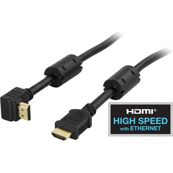 DELTACO HDMI-kabel, vinklet Type A, High Speed, 1m, sort