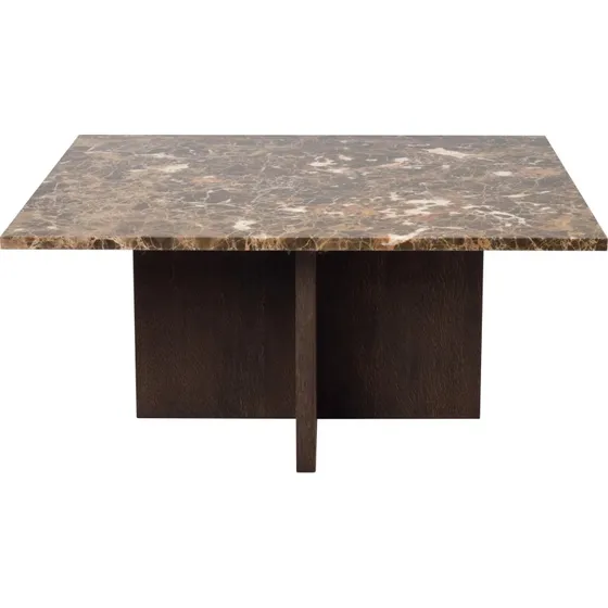 Rowico Brooksville sofabord 90x90 cm i brun marmor og egetræ
