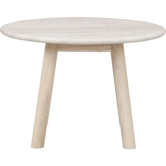 Rowico Taransay sofabord, rund i travertin og hvidvasket eg, Ø60 cm