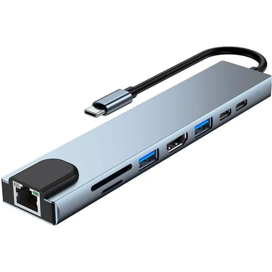 Lippa 8-i-1 USB-C Hub 87W PD, 4K - Grå