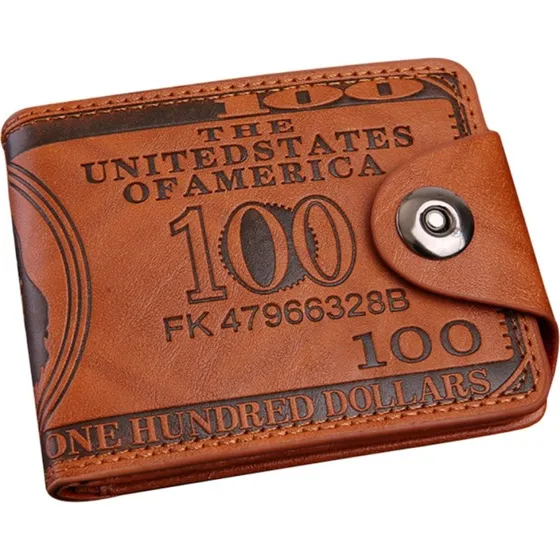 Brun Bifold Kortholder med 100 Dollar-mønster i PU-læder