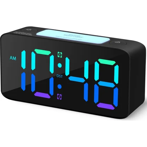 Digitalt vækkeur til tunge sovende med RGB-natlys og 105dB alarm