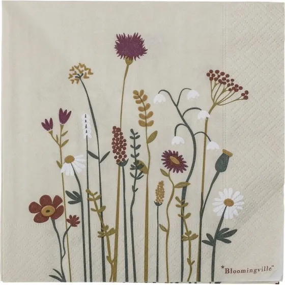 Bloomingville Paige Servietter m/ vilde blomster, 33x33 cm, 20 stk.