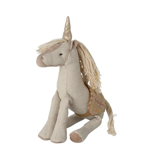 Maileg Enhjørning - 13 cm - Naturfarvet med gyldent horn