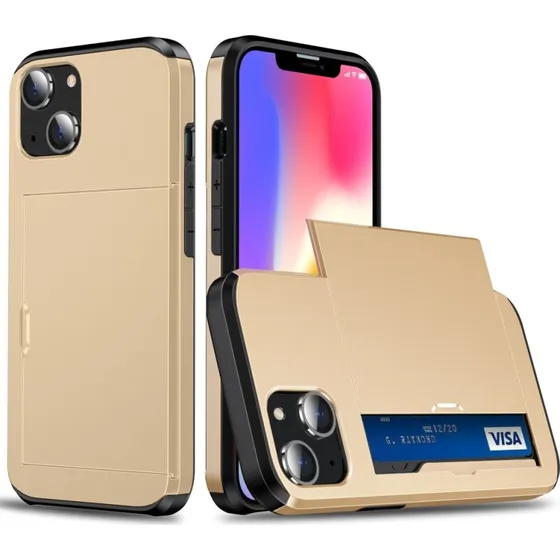 SKALO iPhone 14 Armor Cover med kortholder - Guld