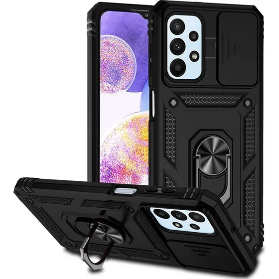 SKALO Samsung A23 5G Armor Hybrid Metal Ring Cover - Sort