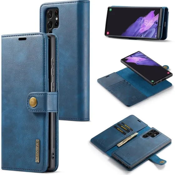 DG MING Samsung S25 Ultra 2-i-1 Magnet Flip Cover - Blå