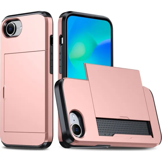 SKALO iPhone 16e Armor Kortholder Cover - Rosa guld
