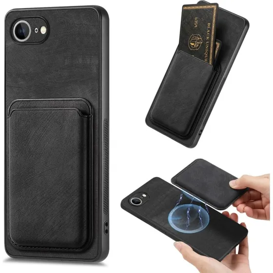 SKALO iPhone 16e PU-læder magnetisk kortholder Cover - Sort