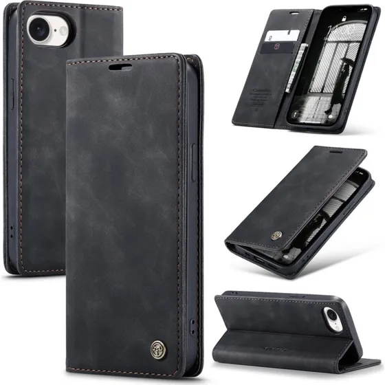 CaseMe iPhone 16e 013 Series PU-Læder Flip Cover - Sort