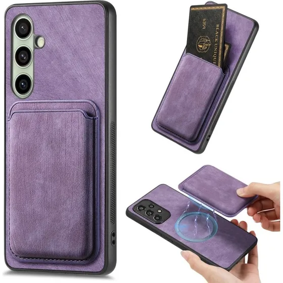 SKALO Samsung A26 5G PU-læder Cover med Magnetisk Kortholder - Lilla